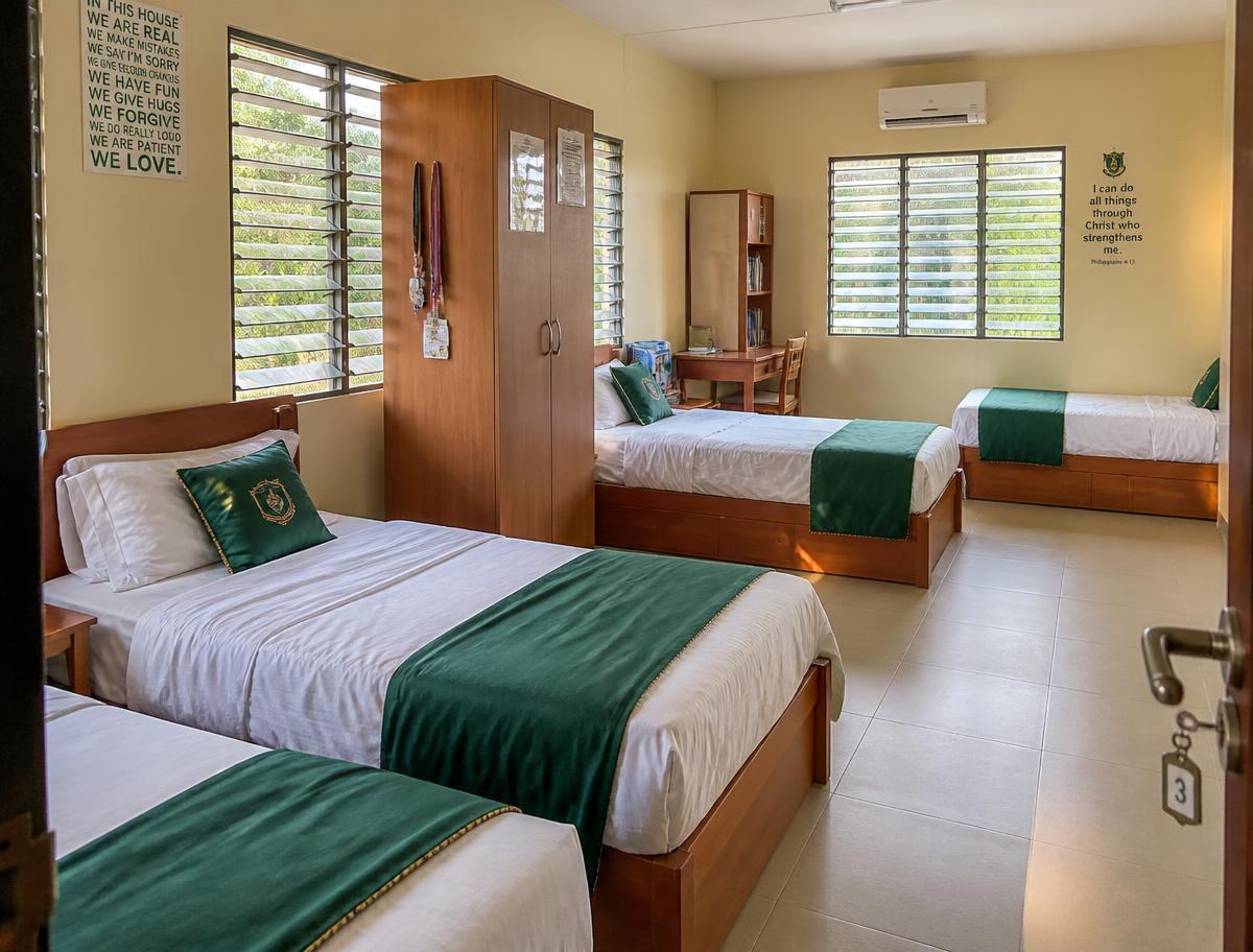 Neat dormitory beds in the foundation's boarding house